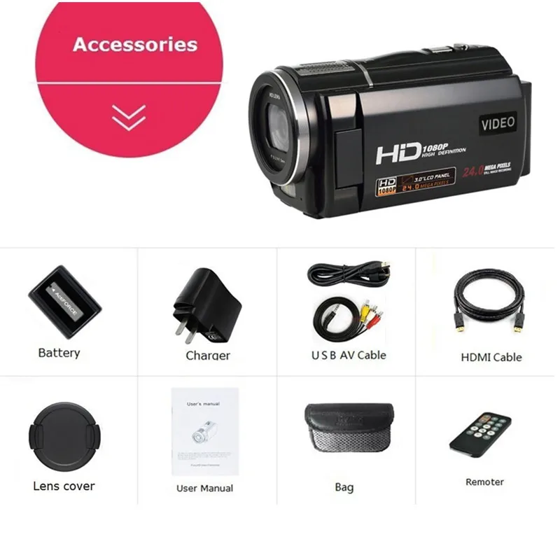 24MP 16X широкоугольный объектив цифровой видео Камера видеокамера 3 &quotСенсорный