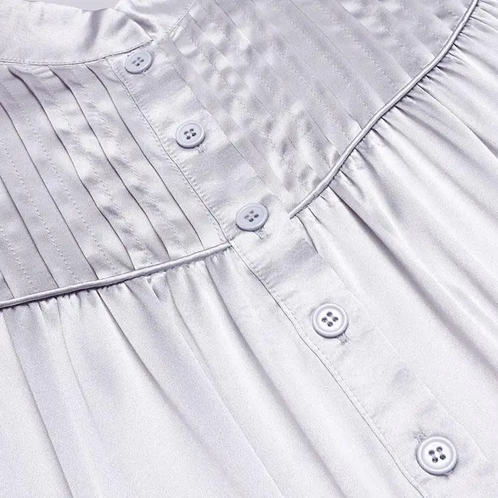 Ekouaer Ночное платье Женская атласная ночная рубашка ночное белье воротник стойка короткий рукав плиссированная спереди Свободная Женская одежда для сна