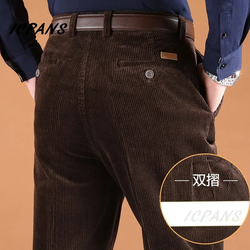 

ICPANS Plus Size 40 42 44 46 Corduroy Men Trousers Straight Thick Warm Autumn Winter Men Pants High Waist Mens Pants
