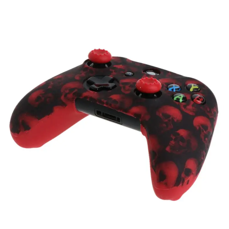 Силиконовая основа с рисунком черепа + 2 колпачка для джойстика контроллера XBox One X