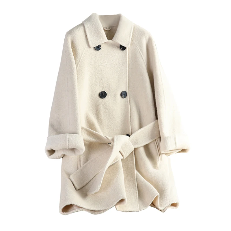 

Winter 2019 New Double-sided Cashmere Overcoat with Waist Ripple