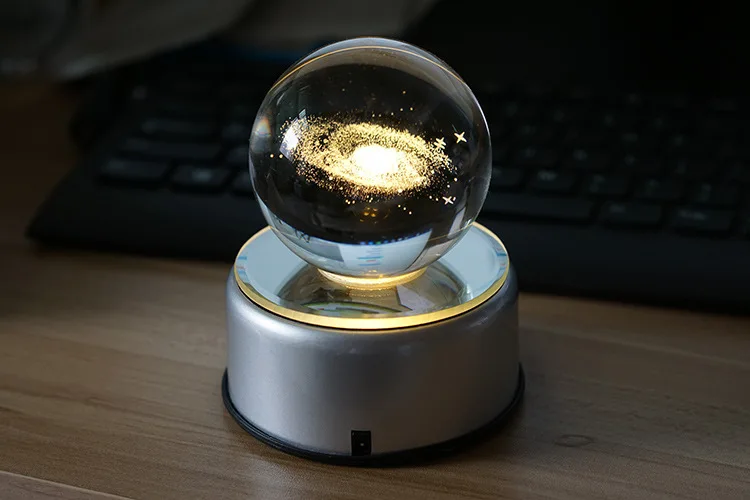 Milky Way Светодиодный светильник с хрустальным шаром, вращающаяся 3D Лунная Ночная лампа, RGB USB перезаряжаемая музыкальная настольная лампа для рождества, дня рождения, Нового года, подарок - Испускаемый цвет: Milky Way