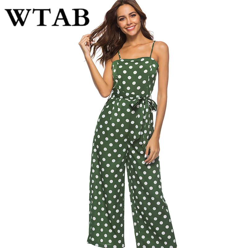 WTAB dot print summer jumpsuit 2018 strap off shoulder sleeveless beach women bodysuit bodycon belt female plus size | Женская одежда