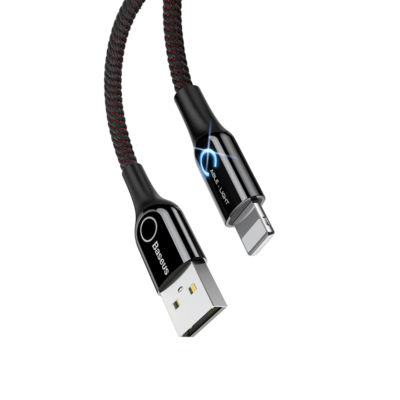 Black Usb-кабель Baseus с автоматическим отключением для iPhone X Xs Max Xr 8 7 6 2.4A, кабель для быстрой зарядки и синхронизации данных, светодиодный usb-шнур - Цвет: Black