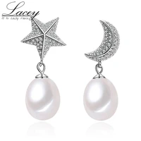 real 925 silver natural freshwater pearl earringsmoon and stars temperament elegant pearl earrings for charm women best gifts