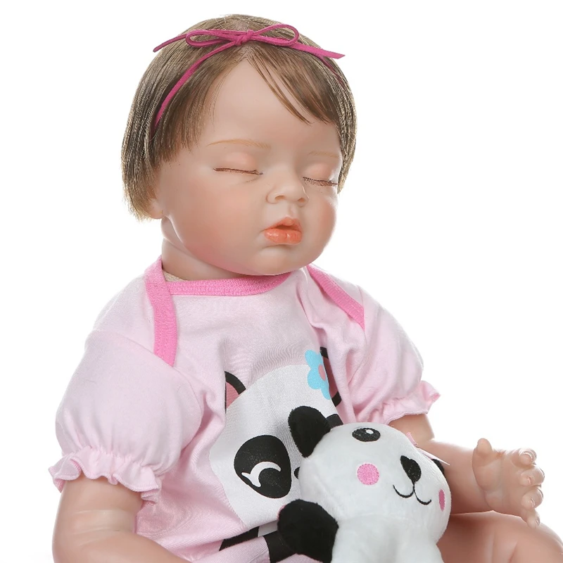 NPK 55cm Newborn Baby Doll Bebe Realistic Reborn Sleeping Girl Soft Cotton Body Rooted Hair In Panda Dress | Игрушки и хобби