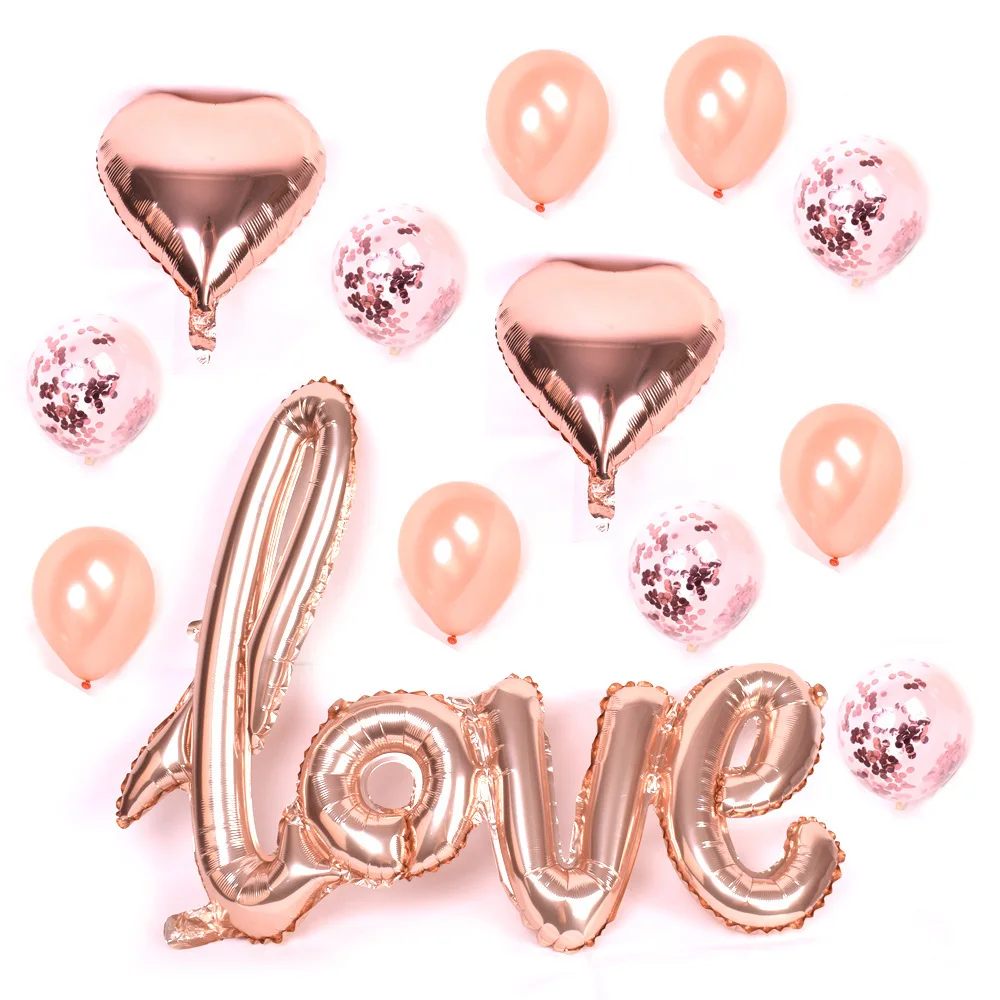 

13pcs/lot Rose Gold Heart Balloon Confetti Foil Balloons Wedding Party Decor Latex Ballon for Birthday Wedding Party Decorations