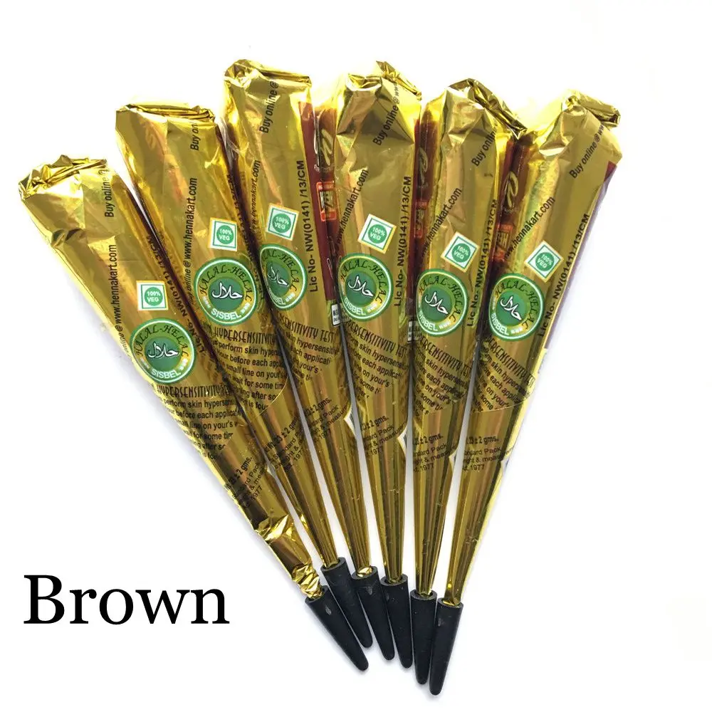 6PCS Brown Cone 6 шт./лот черный цвет хна паста для мехенди ручной палец боди-арт краски DIY водонепроницаемый временный рисунок индийская хна татуировки конус - Цвет: 6PCS Brown Cone