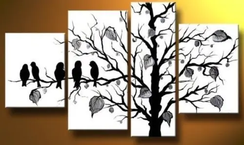 

Hot!! Handcraft Modern oil painting on canvas(No stretch) Birds on branches 4PC