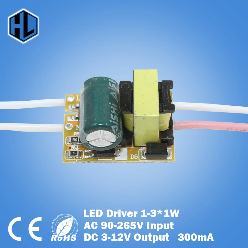 Адаптер питания для светодиодных ламп 1-3 Вт вход выход AC90-265V постоянный ток 240-300
