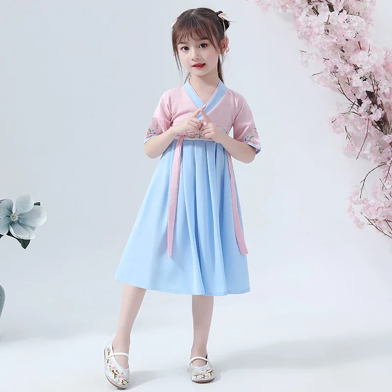 Hanfu костюмы для детей в китайском стиле костюм Тан дети ханьфу китайское платье древняя и традиционная одежда народная танцевальная одежда DQL775 - Цвет: Blue