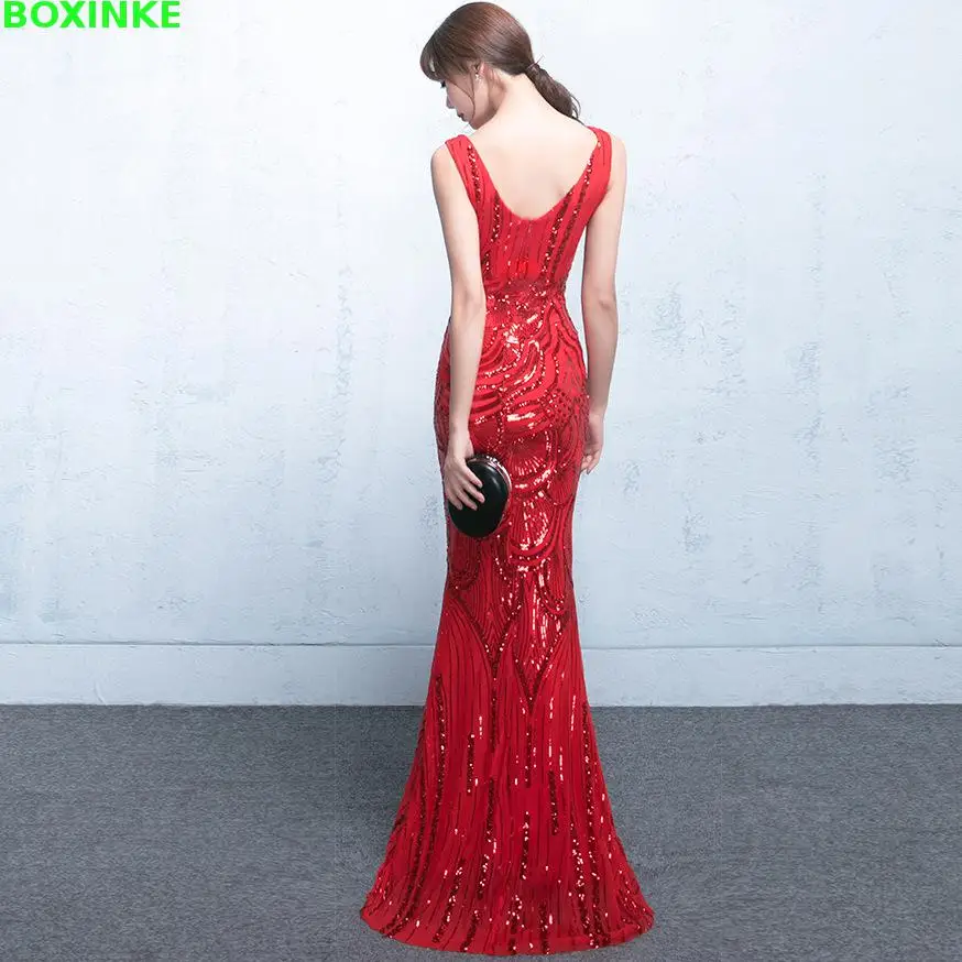 

2019 Time-limited V Sparkly Shiny Sequin Beaded Mermaid Evening Party Dresses Women Floor Length Prom Gown Dress Long Plus Size