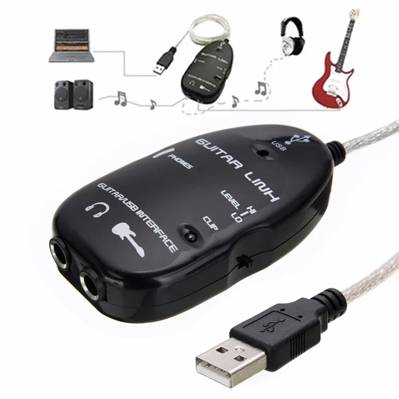 Черный адаптер для электрогитары с USB-интерфейсом соединительный кабель