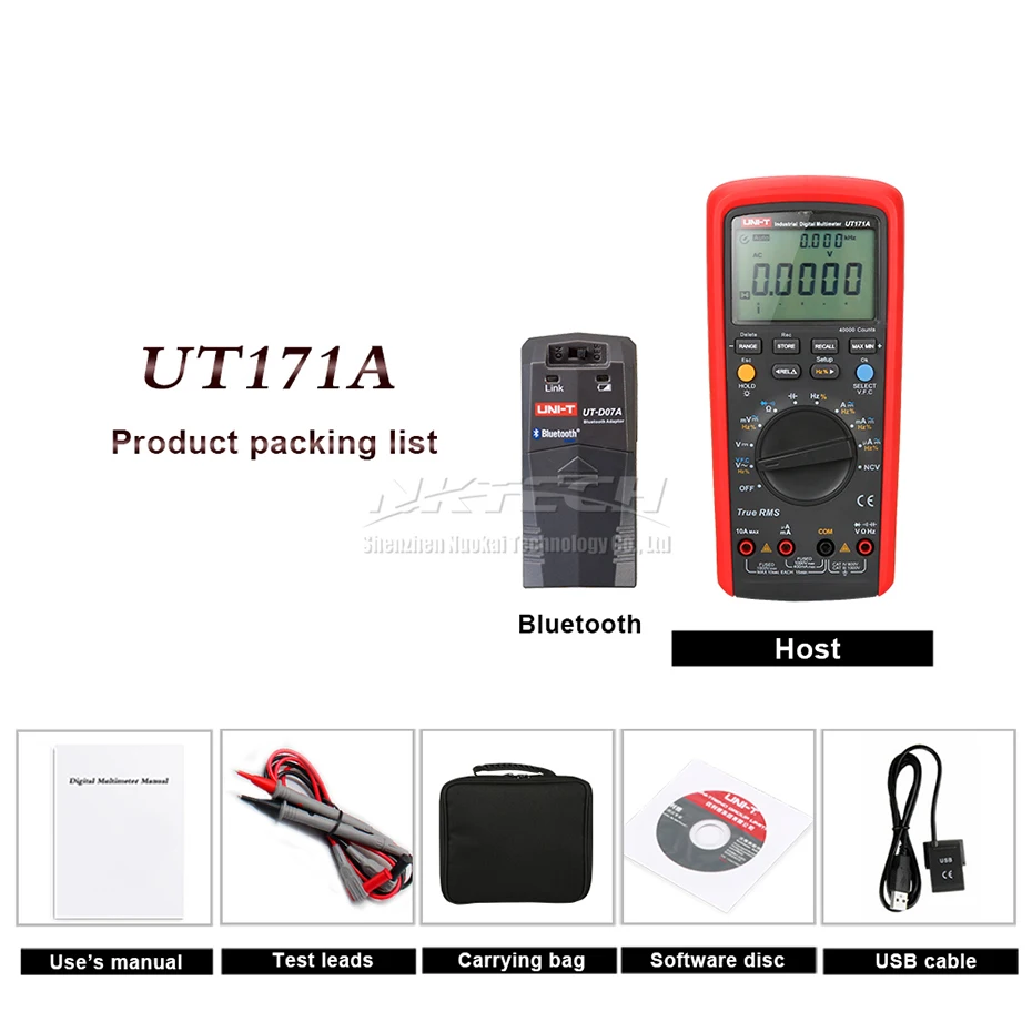 UNI-T Промышленный Цифровой мультиметр UT171A UT171B UT171C для хранения данных AC DC Вольт Ампер USB/Bluetooth передача 100 кГц LoZ - Цвет: UT171A with UT-D07A