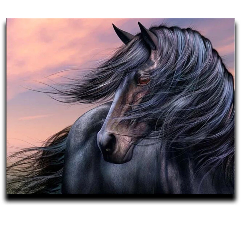 

Animals Painting Round Diamond \ Mosaic Square Picture Rhinestone Sticker Full Diamond Embroidery "Black Horse"