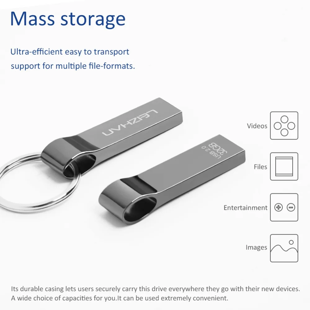 LEIZHAN USB флэш-накопитель с брелоком 4 ГБ 8 16 32 64 Гб металлический флеш-накопитель