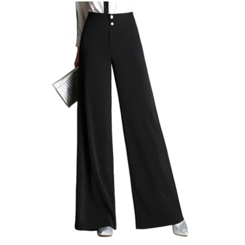 

2017 Autumn Winter High Waist Style Women Wide Leg Pants Loose Casual Black OL Suit Trousers Button Fly Female Street