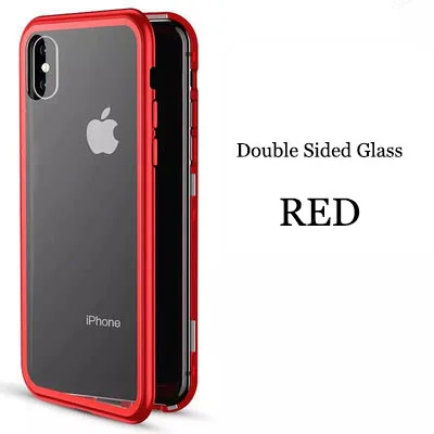Red Double side glas Металлический магнитный чехол для телефона для iphone XR XS MAX X+ закаленное стекло 360 ° полный защитный чехол для iphone 8 7 6 6s Plus оболочка - Цвет: Red Double side glas