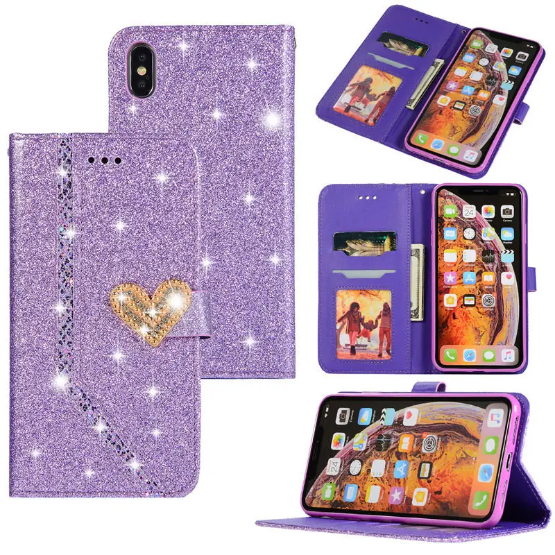 Кожаный чехол-бумажник с откидной крышкой для iPhone 5 6 6s 7 8 Plus X xs Max блестщик Чехол-бумажник для XR чехол для телефона Coque