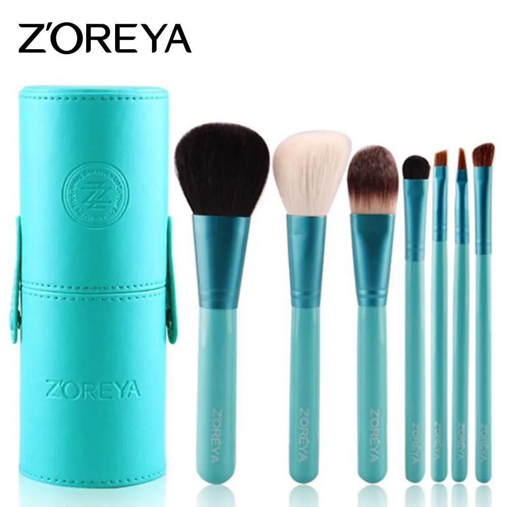 with Brush Holder ZOREYA 7 шт. набор кистей для макияжа, профессиональные Румяна для губ, пудра, Тональная основа, тени для век, инструменты для макияжа из натурального козьего волоса, косметический инструмент - Handle Color: with Brush Holder