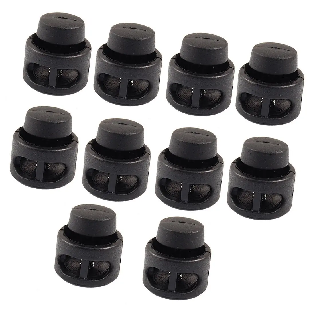 

AUAU 10 Pcs Plastic Toggle Stoppers 2 Holes Cord Locks End Black