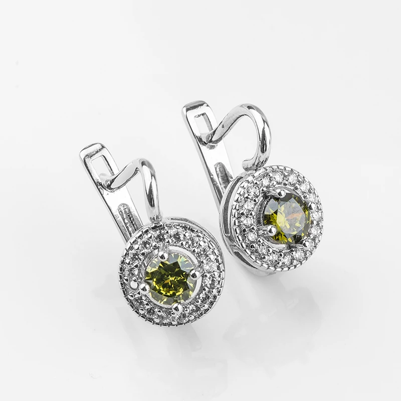 QCOOLJLY оливковый зеленый pendientes brincos блестящие украшения подарок фианит, циркон, кристалл серебряного цвета серьги-кольца для женщин Свадебные