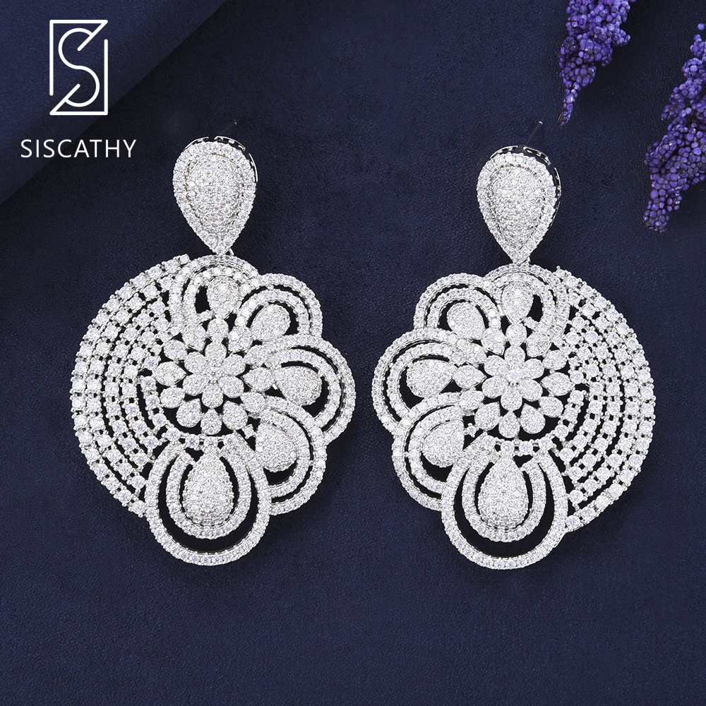 Siscathy Luxury Indian Earrings Hanging Waterdrop Drop Dangle Jewelry Cubic Zirconia Nigerian Bridal Wedding | Украшения и