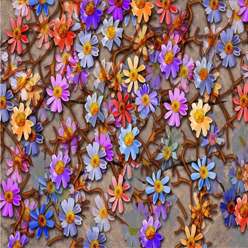 Vintage Wallpaper 3D Stereoscopic Daisy Photo Wall Murals Creative Color Hotel Wallpapers Papers for Living Room Home Decor |