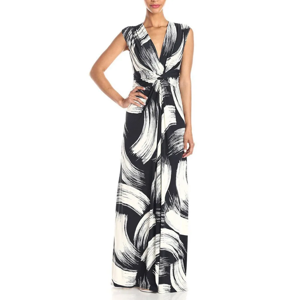 Женское платье без рукавов длинное пляжное в стиле бохо с цветочным принтом для