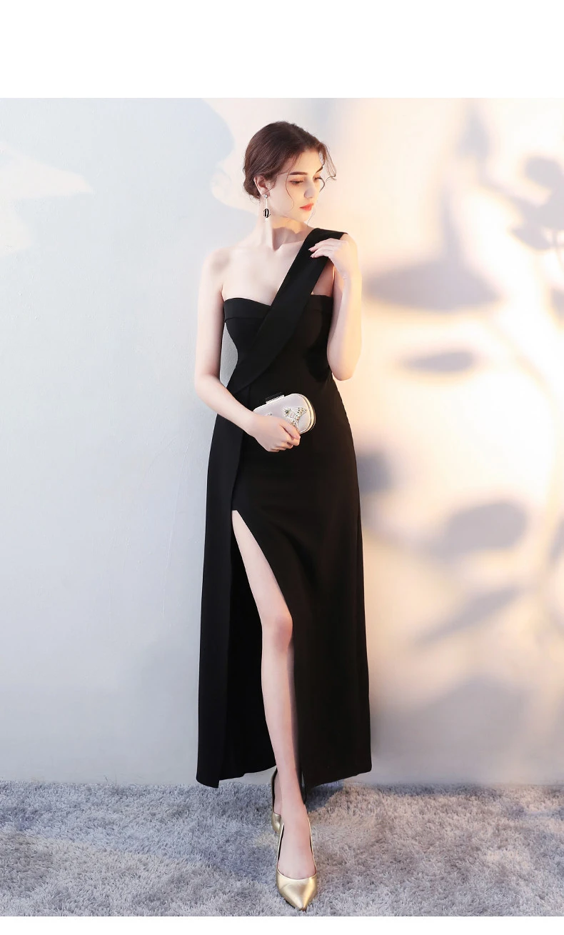 Вечерние платья длинные с одним плечом прямая боковая разрезом сексуальные