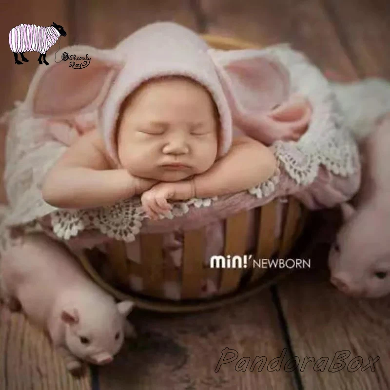 Новорожденный реквизит для фотосъемки на тему свинок железная корзина для маленьких мальчиков и девочек мультфильм мохеровая шапочка Кепка для фотосессии позирует ведро реквизит bebe foto