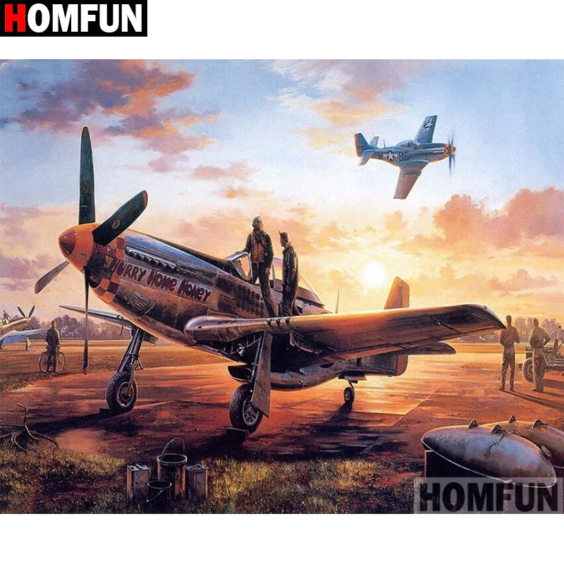 Алмазная живопись HOMFUN A16412 картина самолёт с полными квадратными/круглыми