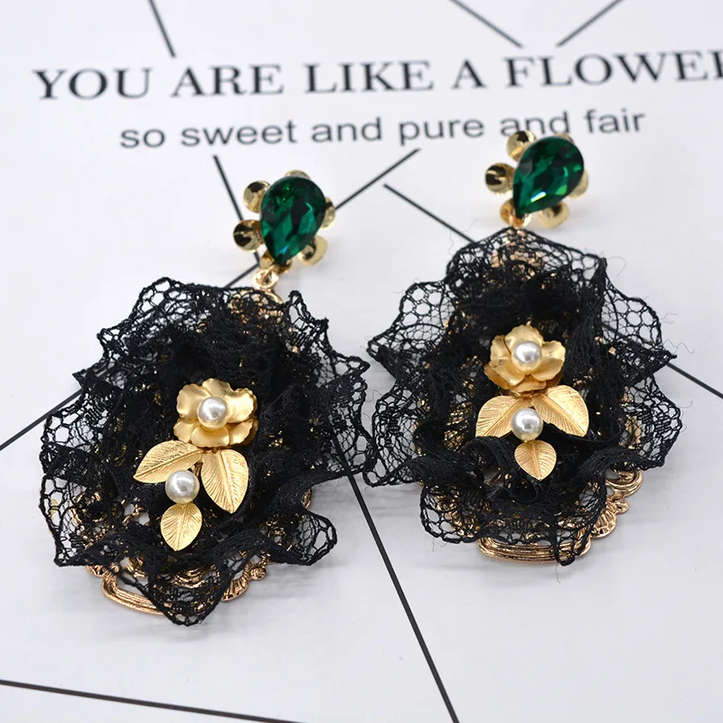 Черные кружевные серьги с барочным жемчугом роскошные дизайнерские ювелирные