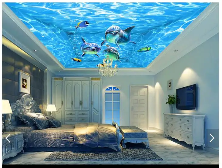3D обои на заказ потолочные фрески красивые синие Морские водные дельфины