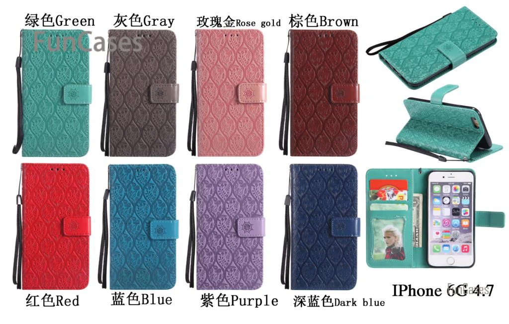 Pure Color Vine Flip Case sFor Capinha iPhone 6 PU Leather Bag Casa Plain Cellphone 6S Mobile Celular Bulk | Мобильные телефоны и