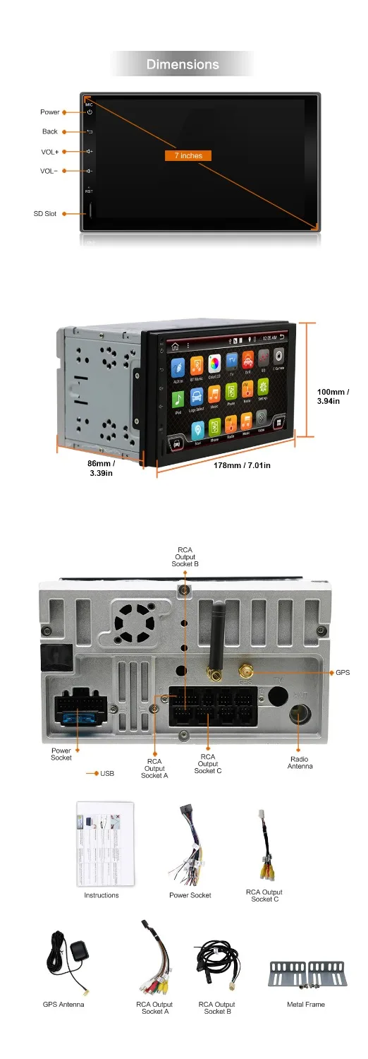 7 &quotAndroid 1 Авторадио GPS Bluetooth навигация автомобильный стерео плеер 1024*600 сенсорный
