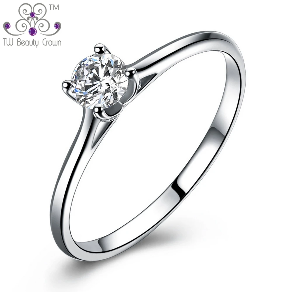 Женское классическое свадебное кольцо из серебра 2017 пробы с белыми кристаллами и