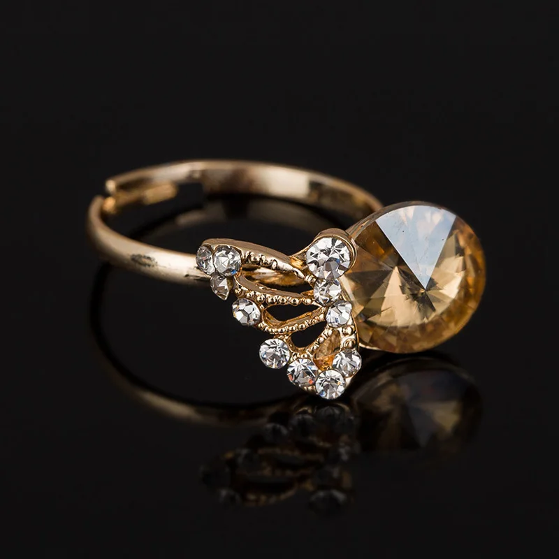 Великолепное кольцо золотого цвета синтетический кристалл кольца для женщин и