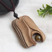 irregular geometric sandal wood pendant necklace long chain handmade jewelry vintage stone beads necklace for women gift