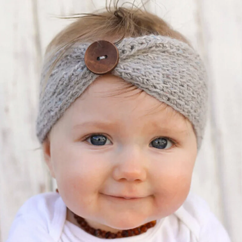 

Newborn Turban Ear Winter Warm Button Headband Crochet Knitted Headwear Kids Hairband Headwrap Hair Band Accessories T368-1