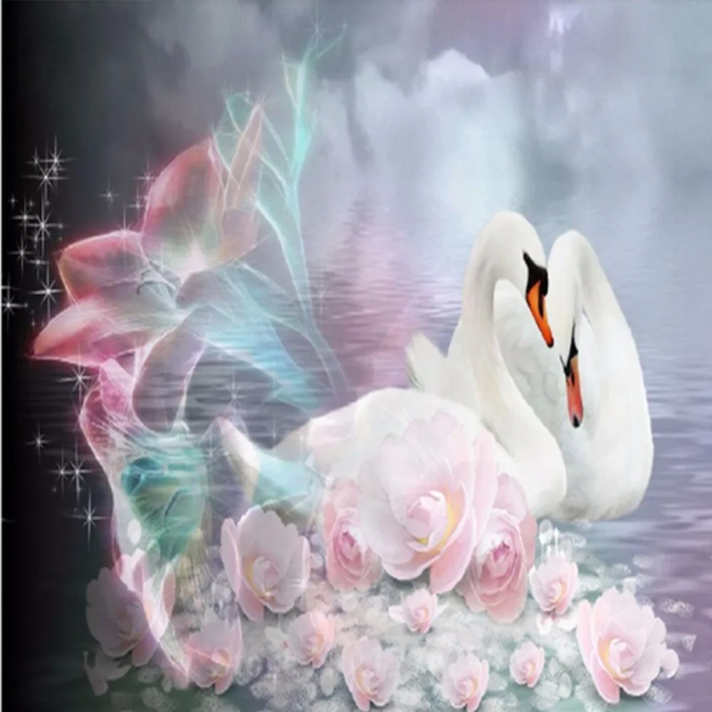 

DIY 5D Home Decor Cross Stitch Kits square Diamond Painting Swan lover Animals Diamonds Embroidery Mosaic flower Swans HL035