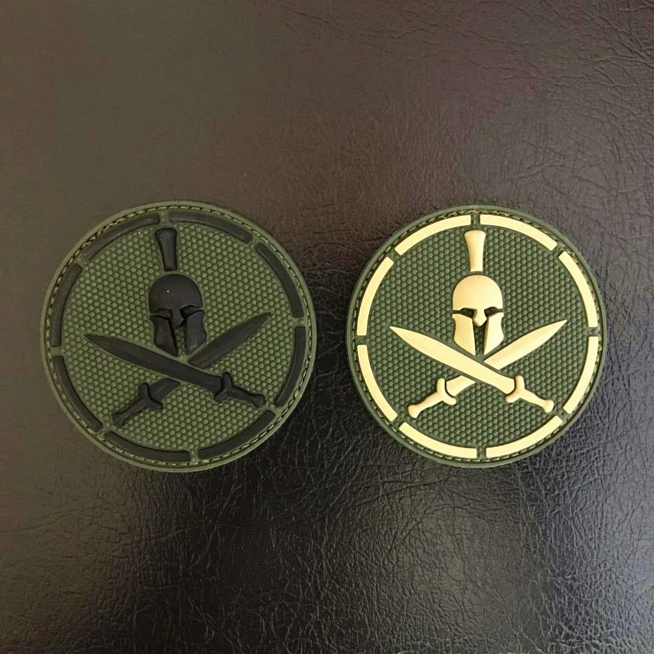 

20pcs Rubber Sparta Helmet Patch 3D PVC Tactical Emblem Hook Army Badge Combat Armband 7cm For Cap Coat Backpack