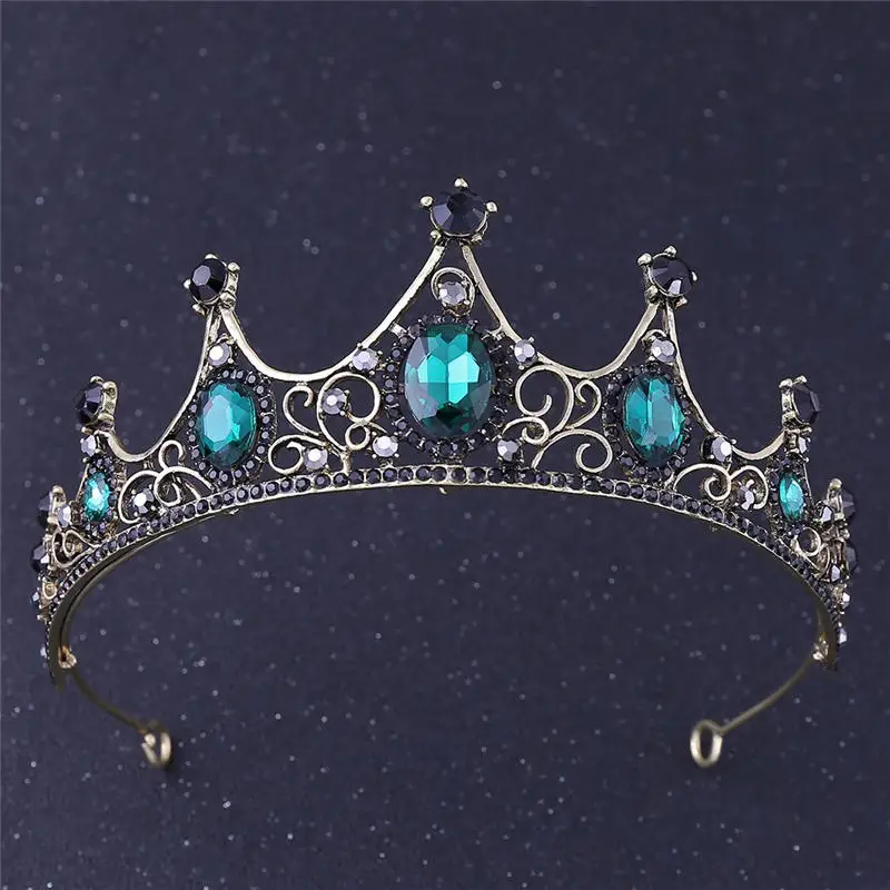 Vintage Gold Новая модная повязка на голову, маленькие диадемы и короны с синими кристаллами в стиле барокко для женщин и девушек, свадебные украшения для волос, аксессуары - Окраска металла: Vintage Gold