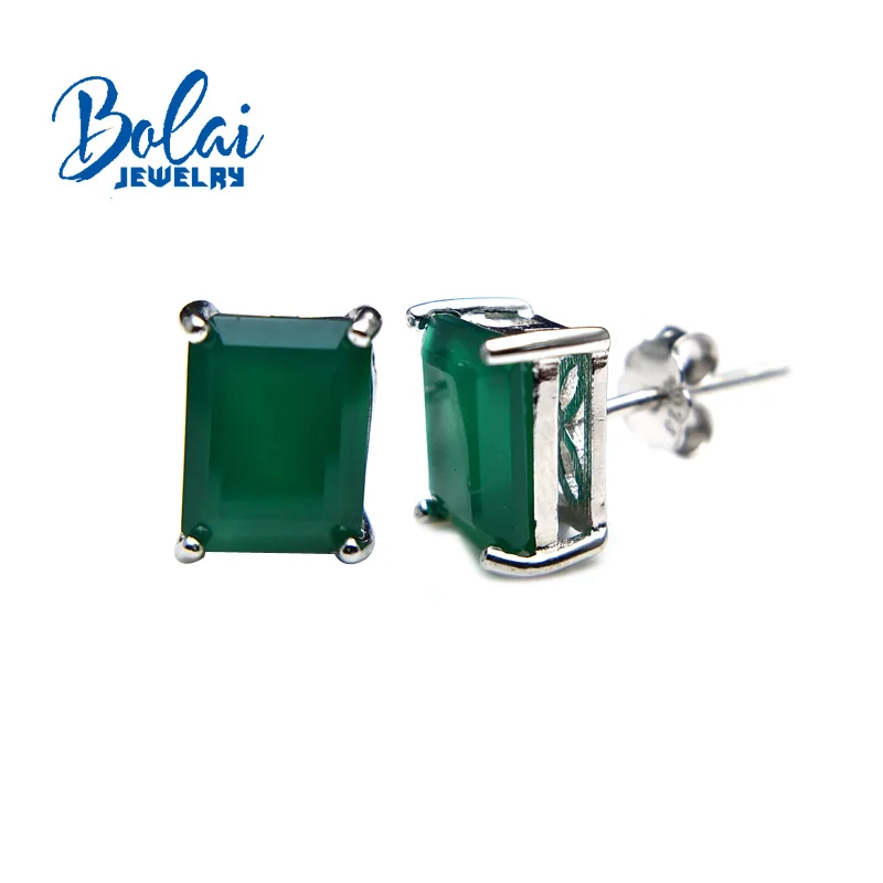 Bolaijewelry, серьги-гвоздики с изумрудной огранкой из агата, 925 серебро, натуральный зеленый агат, натуральный камень для женщин, лучший романтический подарок для девушки