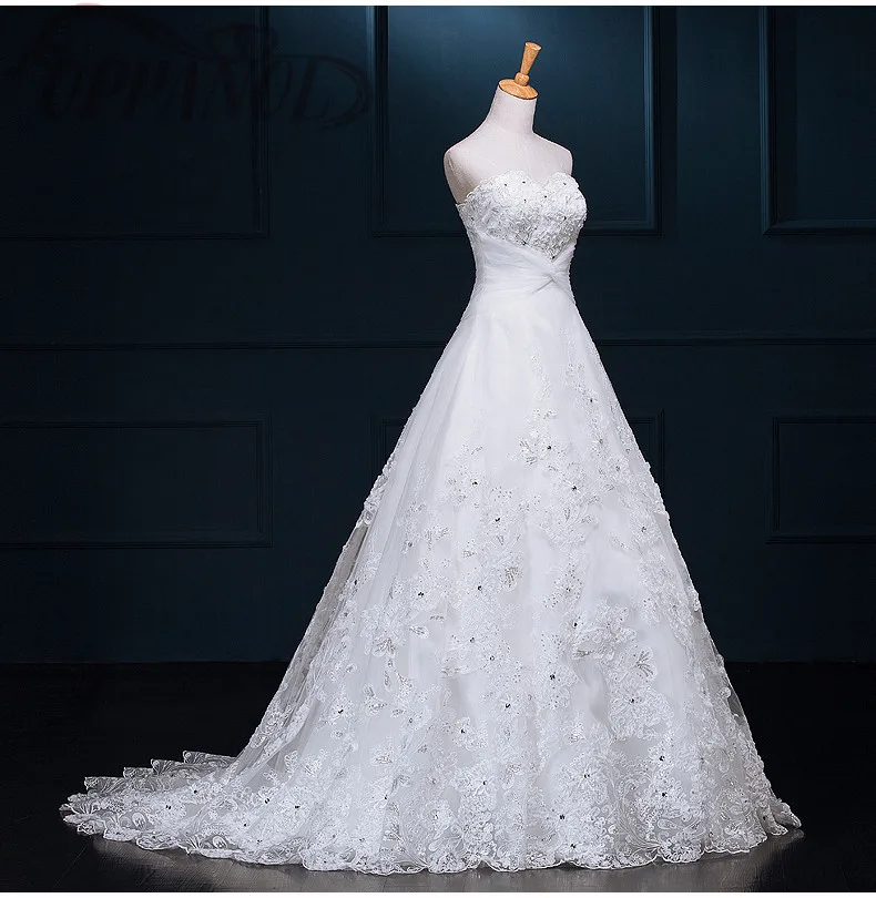 Новые Стиль Белый Принцесса Кружева аппликации Бисер блестками без бретелек