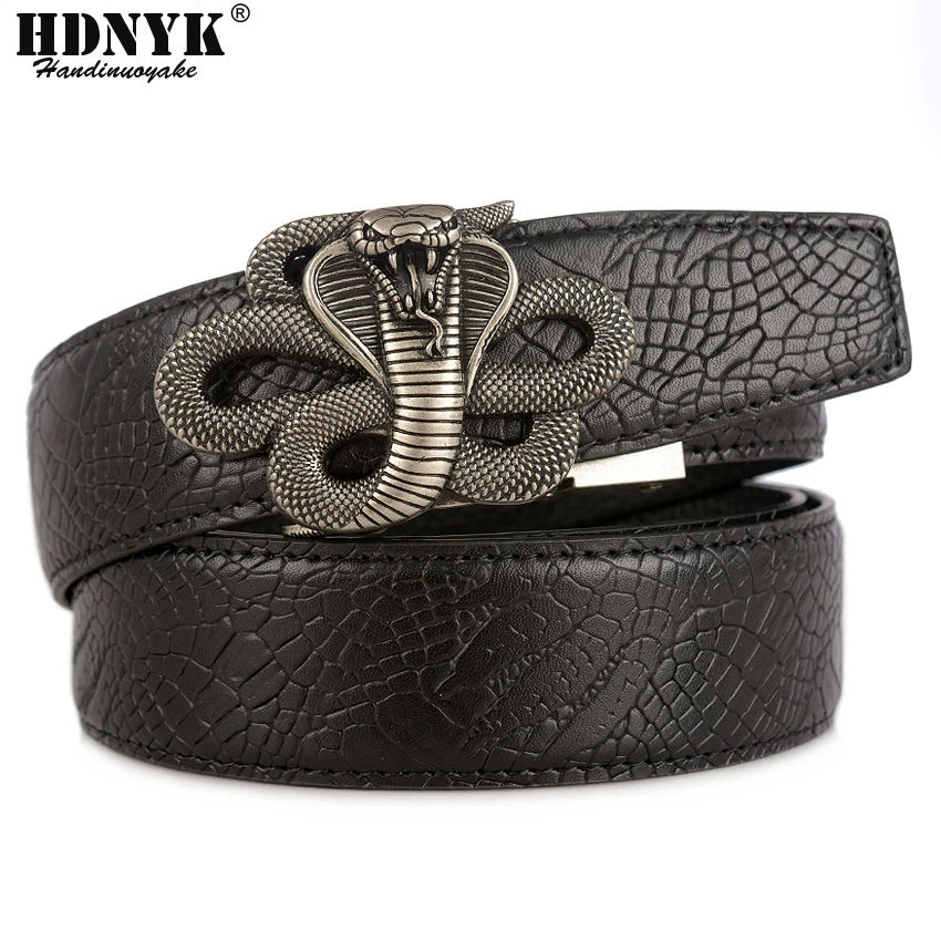 Ремень мужской из натуральной кожи с автоматической пряжкой в стиле Кобра |