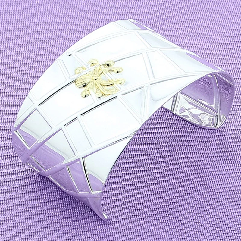 

Retro Silver Big Bangle 925 Sterling Silver Women Smooth Open Bracelets Bangles Trendy Jewelry
