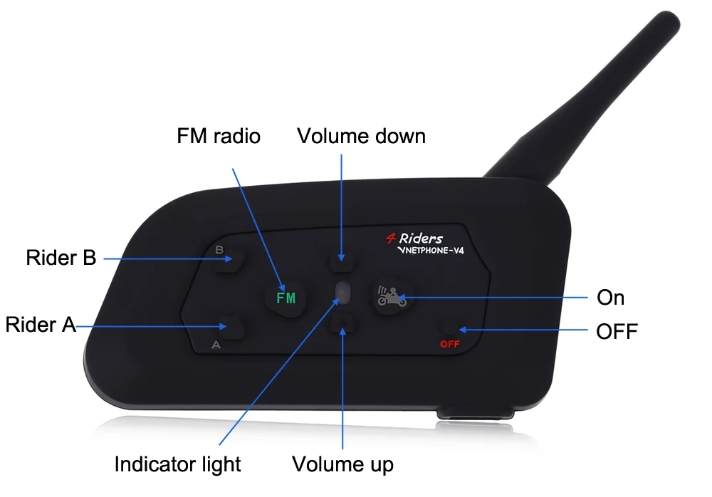 vnetphone V4 - 1200 Full-duplex Bluetooth Motorcycle Helmet Interphone Intercom for 4 Riders max 1200M talking distance | Автомобили и