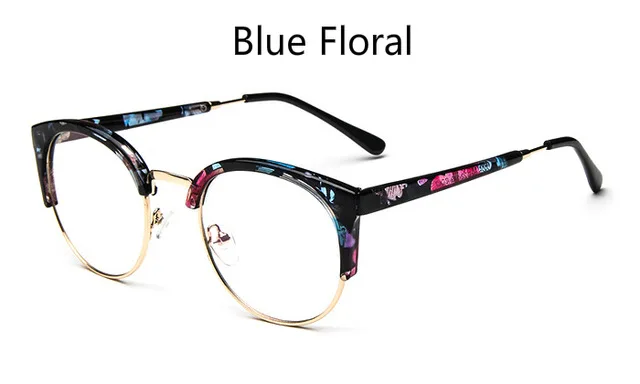Blue Floral Дешевые прозрачная Оправа очков Анти-усталость для кошачьих глаз мужские очки женские Oculos De Grau Masculino винтажные очки - Цвет оправы: Blue Floral