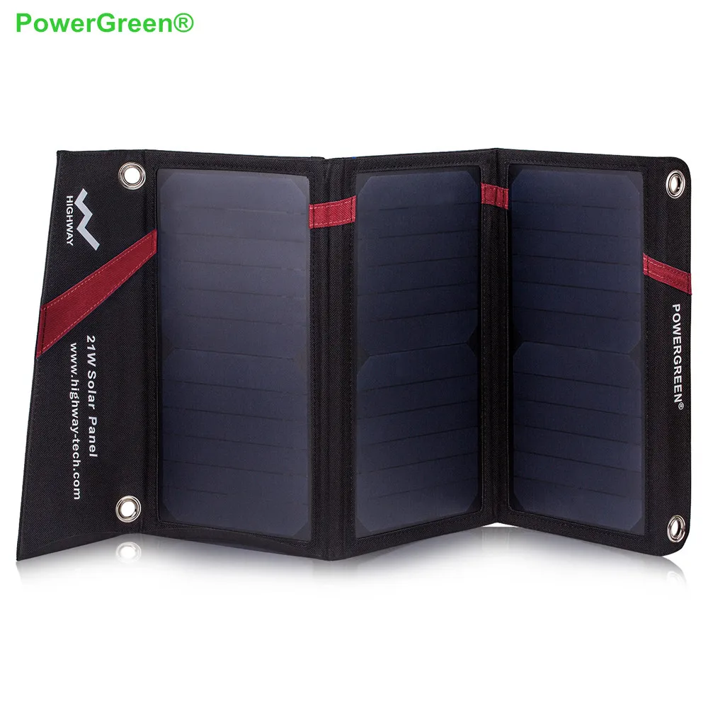 

PowerGreen Flexible Solar Panel 21W 5V Solar Bag Charger Outdoor Solar Power Bank for Phone Battery